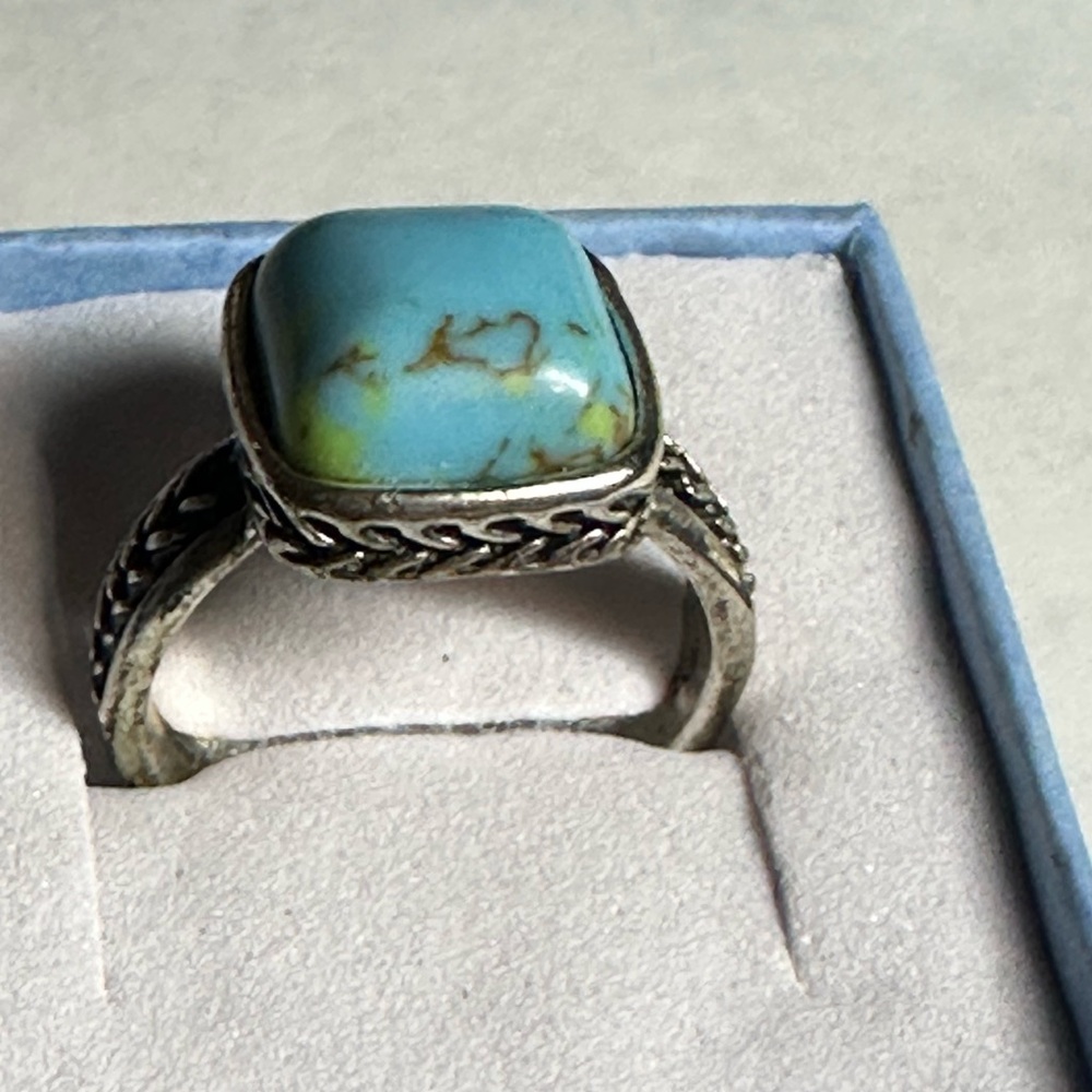 Turquoise Stone Silver Ring - Blue Gemstone  Ring